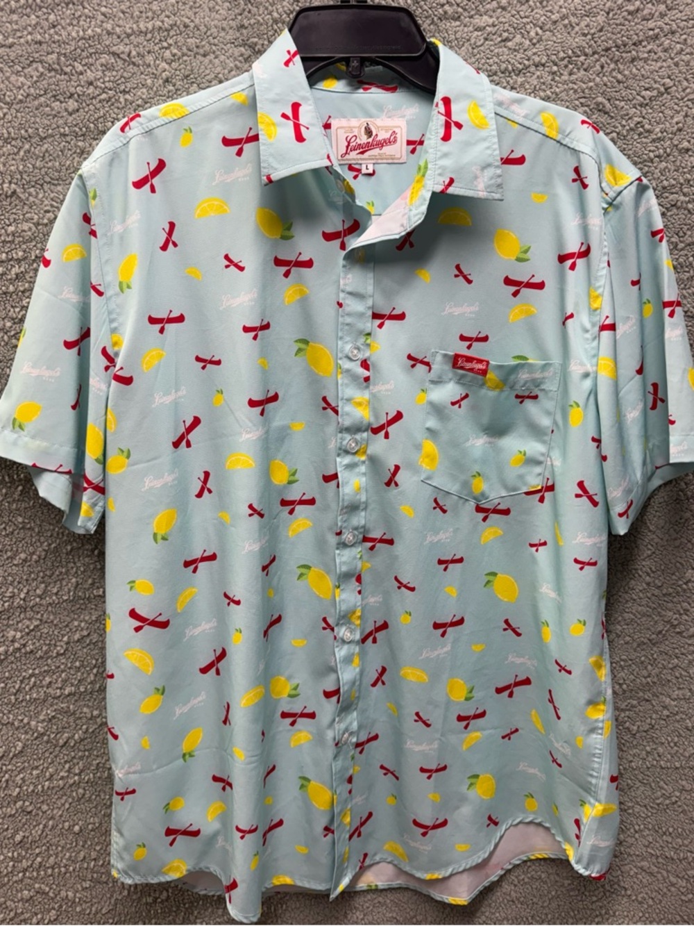 Lands' End Men's Light Blue Lemon Print Short-Sleeve Shirt